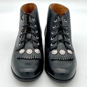 Women's ARIAT Black Leather Ankle Boots Women's Sz 6 Lace Up Concho Kiltie 16002